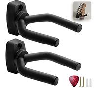 KEPLIN Guitar Wall Hooks - Display Mount Hangers for Electric & Acoustic Guitars, Bass & Banjo - Pack of 2 Brackets with Screws, Guitar Pick, & Adjustable Soft Padded Sponge Holder Supports