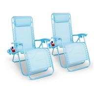 KEPLIN Heavy Duty Monocolor Textoline Zero Gravity Chairs for Garden Adjustable Head Rest Foldable with Cup & Phone Holder, 2 Pack, Sky Blue