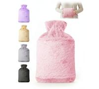 KEPLIN Hot Water Bottle 2L with Soft Faux Fur Cover, Leakproof Natural Rubber, Long Lasting Warmth for Neck, Back & Hands, Fluffy Cosy Design for Men & Women, Winter Comfort - Blush