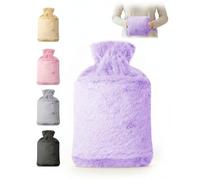 KEPLIN Hot Water Bottle 2L with Soft Faux Fur Cover, Leakproof Natural Rubber, Long Lasting Warmth for Neck, Back & Hands, Fluffy Cosy Design for Men & Women, Winter Comfort - Liliac