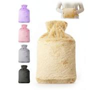 KEPLIN Hot Water Bottle 2L with Soft Faux Fur Cover, Leakproof Natural Rubber, Long Lasting Warmth for Neck, Back & Hands, Fluffy Cosy Design for Men & Women, Winter Comfort - Cream