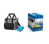 KEPLIN Insulated Cooler Bag Large Capacity, Waterproof & Leak Resistant with Shoulder Strap & 6 Pack Home Freezer Blocks for Family - Long Lasting Reusable Ice Boards - Portable Cool Box