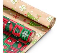 Keplin Kraft & Co 2 Pack Christmas Wrapping Paper Roll 44.5Cm X 25M- Merry Christmas