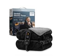 KEPLIN Large Electric Heated Throw Blanket, Black Flannel & Sherpa | 9 heat settings, timer, reversible flannel & sherpa, 160x130cm, machine washable. Black.