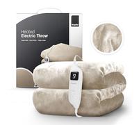 KEPLIN Large Electric Heated Throw Blanket - Electric Blanket Throw for Bedspread with 9 Heat Settings & Timer | Machine Washable Fleece Wool Duvet | Single Size 160x130 cm - Light Grey/Cream Sherpa