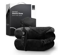 KEPLIN Large Electric Heated Throw Blanket - Electric Blanket Throw for Bedspread with 9 Heat Settings & Timer, Machine Washable Fleece Wool Duvet | Electric Overblanket 160x130cm - Black