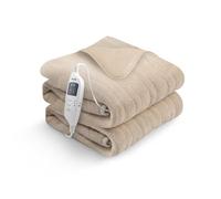 KEPLIN Large Electric Heated Throw Blanket - Electric Blanket Throw for Bedspread with 9 Heat Settings & Timer, Machine Washable Fleece Wool Duvet |160x130cm - Cream/Cream Sherpa