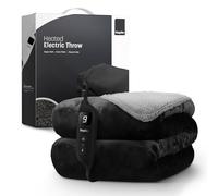 KEPLIN Large Electric Heated Throw Blanket - Electric Blanket Throw for Bedspread with 9 Heat Settings & Timer, Machine Washable Fleece Wool Duvet | Electric Overblanket 160x130cm - Black/Grey Sherpa