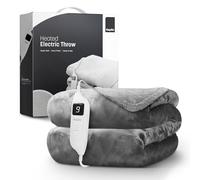 KEPLIN Large Electric Heated Throw Blanket - Electric Blanket Throw for Bedspread with 9 Heat Settings & Timer | Machine Washable Fleece Wool Duvet | Single Electric Overblanket 160 x 130 cm (Grey)