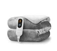 KEPLIN Large Electric Heated Throw Blanket - Electric Heated Blanket Throw for Bedspread 9 Heat Settings & Timer, Machine Washable Fleece Wool Duvet with 1 Year Warranty - Grey/Cream Sherpa