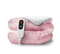 KEPLIN Large Electric Heated Throw Blanket - Electric Heated Blanket Throw for Bedspread 9 Heat Settings & Timer, Machine Washable Fleece Wool Duvet with 1 Year Warranty - Blush/Cream Sherpa