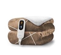 KEPLIN Large Electric Heated Throw Blanket - Electric Heated Blanket Throw for Bedspread 9 Heat Settings & Timer, Machine Washable Fleece Wool Duvet with 1 Year Warranty - Earth/Cream Sherpa