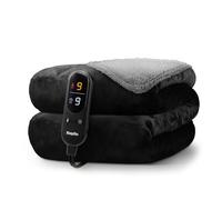 KEPLIN Large Electric Heated Throw Blanket - Electric Heated Blanket Throw for Bedspread 9 Heat Settings & Timer, Machine Washable Fleece Wool Duvet with 1 Year Warranty - Black/Grey Sherpa