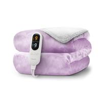 KEPLIN Large Electric Heated Throw Blanket - Electric Heated Blanket Throw for Bedspread 9 Heat Settings & Timer, Machine Washable Fleece Wool Duvet with 1 Year Warranty - Lilac/Cream Sherpa