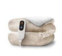 KEPLIN Large Electric Heated Throw Blanket - Electric Heated Blanket Throw for Bedspread 9 Heat Settings & Timer, Machine Washable Fleece Wool Duvet with 1 Year Warranty - Cream/Cream Sherpa