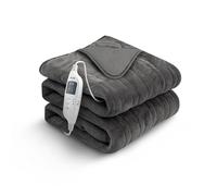 KEPLIN Large Electric Heated Throw Blanket - Electric Heated Blanket Throw for Bedspread 9 Heat Settings & Timer, Machine Washable Fleece Wool Duvet with 1 Year Warranty - Navy/Cream Jacquard Sherpa