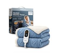 KEPLIN Large Electric Heated Throw Blanket - Electric Heated Blanket Throw for Bedspread 9 Heat Settings & Timer, Machine Washable Fleece Wool Duvet with 1 Year Warranty - Blue/Cream Jacquard Sherpa