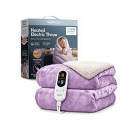 KEPLIN Large Electric Heated Throw Blanket, Lilac Flannel & Sherpa | 9 heat settings, timer, reversible flannel & sherpa, 160x130cm, machine washable. Lilac.