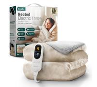 Keplin Large Electric Heated Throw Blanket , Machine Washable Fleece Wool Duvet, 1 Year Warranty, Cream/cream Sherpa
