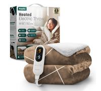 Keplin Large Electric Heated Throw Blanket , Machine Washable Fleece Wool Duvet, 1 Year Warranty, Earth/cream Sherpa Pattern