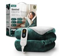 Keplin Large Electric Heated Throw Blanket , Machine Washable Fleece Wool Duvet, 1 Year Warranty, Emerald Green/cream
