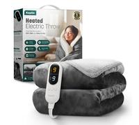Keplin Large Electric Heated Throw Blanket , Machine Washable Fleece Wool Duvet, 1 Year Warranty, Grey/cream Sherpa
