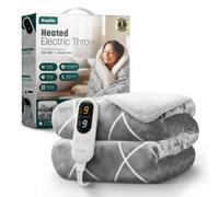 Keplin Large Electric Heated Throw Blanket , Machine Washable Fleece Wool Duvet, 1 Year Warranty, Lightgrey/cream Sherpa Pattern