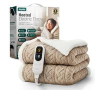 Keplin Large Electric Heated Throw Blanket , Machine Washable Fleece Wool Duvet, 1 Year Warranty, Taupe/cream Jacquard