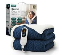 Keplin Large Electric Heated Throw Blanket , Machine Washable Fleece Wool Duvet, Overblanket, 1 Year Warranty, Navy/cream Jacquard