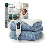 Keplin Large Electric Heated Throw Blanket , Machine Washable Fleece Wool Duvet, Overblanket, 1 Year Warranty, Blue/cream Jacquard