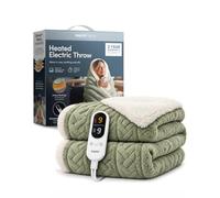 KEPLIN Large Electric Heated Throw Blanket, Sage Jacquard & Sherpa | 9 heat settings, timer, reversible jacquard & sherpa, 160x130cm, machine washable. Sage.