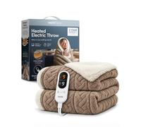 KEPLIN Large Electric Heated Throw Blanket, Taupe Jacquard & Sherpa | 9 heat settings, timer, reversible jacquard & sherpa, 160x130cm, machine washable. Taupe.