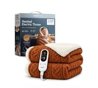 KEPLIN Large Electric Heated Throw Blanket, Terracotta Jacquard & Sherpa | 9 heat settings, timer, reversible jacquard & sherpa, 160x130cm, machine washable. Terracotta.