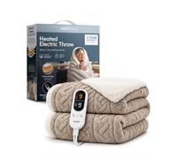 KEPLIN Large Electric Heated Throw Blanket, Vanilla Jacquard & Sherpa | 9 heat settings, timer, reversible jacquard & sherpa, 160x130cm, machine washable. Vanilla.