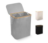 Keplin Laundry Basket - 145L Capacity with Handles, 2 Machine Washable Removable Bags, Button Toggles & Breathable Fabric - Easy Assembly for Home, Bedroom & Bathroom - Grey (57x37x69cm)