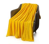 KEPLIN Luxury Flannel Blanket - Extra-Large Throw Bedspread - Soft, Cosy & Plush Microfiber Design for Duvet Covers & Quilts - Ideal for Adults & Kids Bedroom & Home - Queen (200x240cm) Mustard