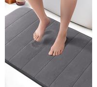 KEPLIN Memory Foam Bath Mat - Ultra-Soft, Highly Absorbent, Non-Slip, Machine Washable - Luxurious Comfort for Home & Bathroom Floors (Black, 60 x 90cm)