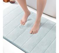 KEPLIN Memory Foam Bath Mat (Light Blue - 60 x 90cm), Ultra-Soft, Absorbent & Non-Slip Bathroom Mat, Machine Washable, Large Black Bathroom rug for Bath & Toilet Floors
