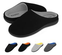 KEPLIN Men’s Memory Foam Slippers - Comfortable Indoor House Shoes for Men with Plush Cushioning, Anti-Slip Rubber Soles, Lightweight Design, Black/Grey, UK Size 6 / EU Size 40