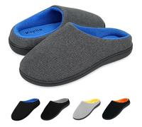 KEPLIN Men’s Memory Foam Slippers - Comfortable Indoor House Shoes for Men with Plush Cushioning, Anti-Slip Rubber Soles, Lightweight Design, Grey/Blue, UK Size 12 / EU Size 46