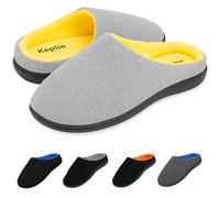KEPLIN Men’s Memory Foam Slippers - Comfortable Indoor House Shoes for Men with Plush Cushioning, Anti-Slip Rubber Soles, Lightweight Design, Grey/Neon, UK Size 8 / EU Size 42