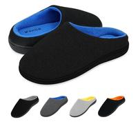 KEPLIN Men’s Memory Foam Slippers - Comfortable Indoor House Shoes for Men with Plush Cushioning, Anti-Slip Rubber Soles, Lightweight Design, Black/Blue, UK Size 13 / EU Size 47