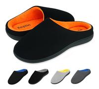 KEPLIN Men’s Memory Foam Slippers - Comfortable Indoor House Shoes for Men with Plush Cushioning, Anti-Slip Rubber Soles, Lightweight Design, Black/Orange, UK Size 10 / EU Size 44