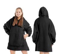 KEPLIN Oversized Blanket Hoodie - Thermal, Soft & Comfortable Throw Hoodie Blanket with Sherpa Lining, Large Pocket & Elasticated Cuff Sleeves - One Size Fits All, Regular (152x86x82cm) Black