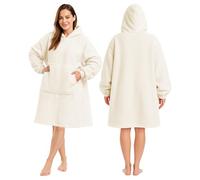 KEPLIN Oversized Blanket Hoodie - Thermal, Soft & Comfortable Throw Hoodie Blanket with Sherpa Lining, Large Pocket & Elasticated Cuff Sleeves - One Size Fits All, Regular (152x86x82cm) Cream