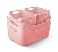 KEPLIN Plastic Studio Basket - Container Boxes for Storage Organising in Home or Office - Suitable for Shelfs Drawers Laundry Cupboard (Pink, Set of 6)
