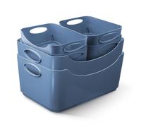 KEPLIN Plastic Studio Basket - Container Boxes for Storage Organising in Home or Office - Suitable for Shelfs Drawers Laundry Cupboard (Blue, Set of 6)