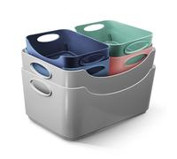 KEPLIN 6 Pack Multicolour Plastic Studio Storage Basket, Portable Container Boxes with Handles for Storage Organisation in Home & Office, Shelfs, Drawers, Kitchen & Cupboards (Multicolour, Pack of 6)