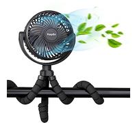KEPLIN Portable Rechargeable Stroller Fan- 3 Speeds, 5000mAh Battery, Power Bank & 360° Tripod Clip-Child Friendly, Detachable & Rotatable Handheld Fan for Pushchair, Treadmill, Car & Desk(Black)