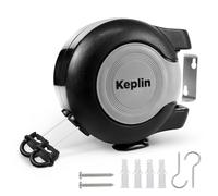 Keplin Retractable Washing Line - 30M Heavy-Duty Dual Clothesline, Automatic Retraction Wall-Mounted & Space-Saving Laundry Airer, Holds 15kg Easy Install, Indoor & Outdoor (30 Metres) Black
